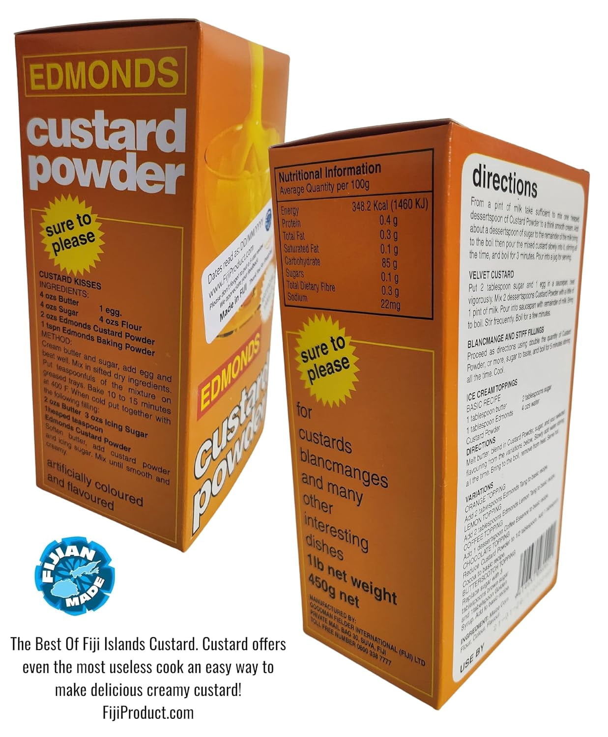 EDMONDS - #1 Custard Powder Original Vanilla Flavoured (Pack of 4 x 450g) Imported from FIJI