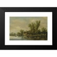 thumbnail image 2 of Pieter de Neyn 24x17 Black Modern Framed Museum Art Print Titled - A River Estuary with Two Peasants Fishing in a Rowing Boat Near a Farmhouse (1631), 2 of 5