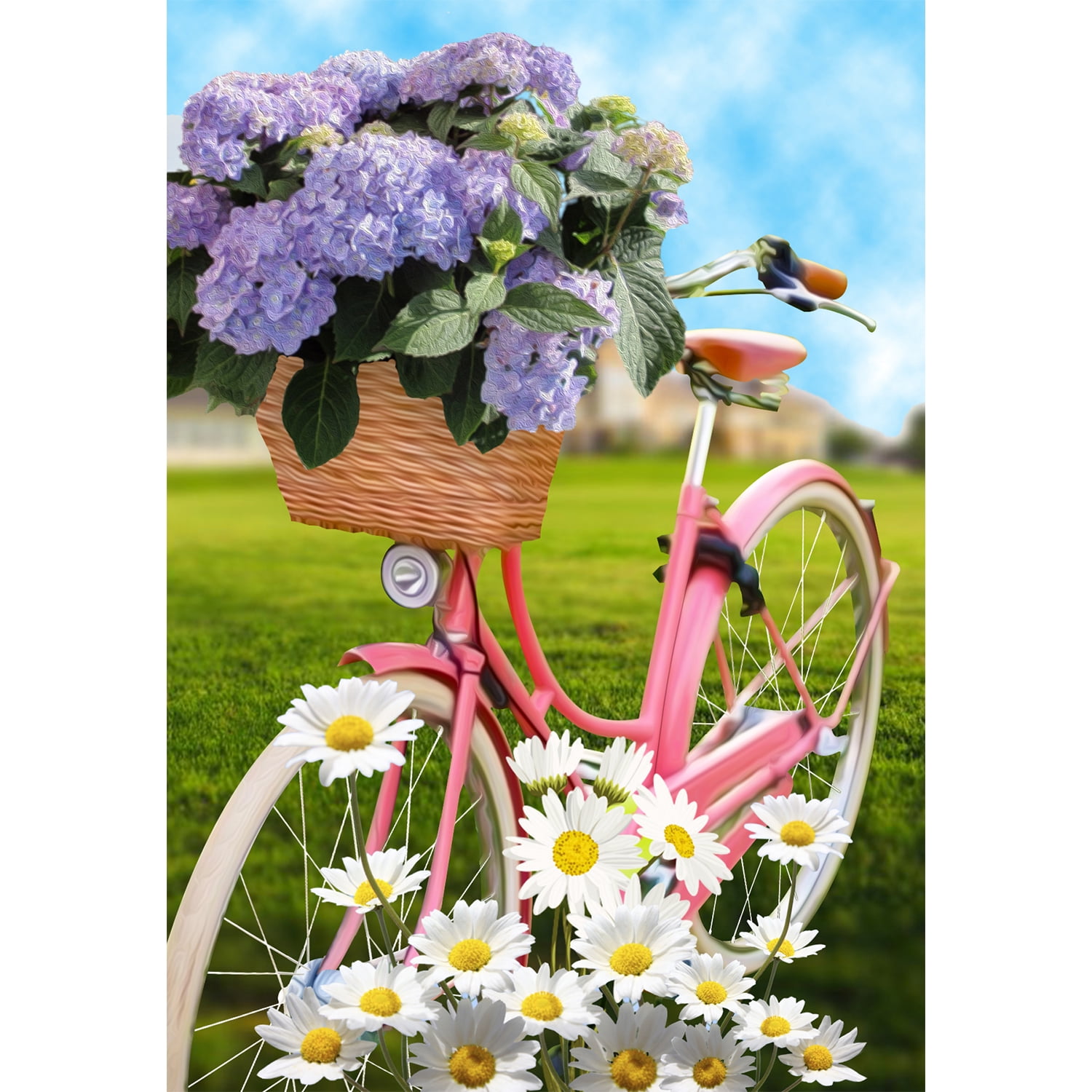 America Forever Spring Bicycle House Flag 28 x 40 inches Double Sided Summer Themed, Daisy, Hydrangeas, Colorful - Seasonal Yard Lawn Outdoor Decorative Spring Flowers House Flag