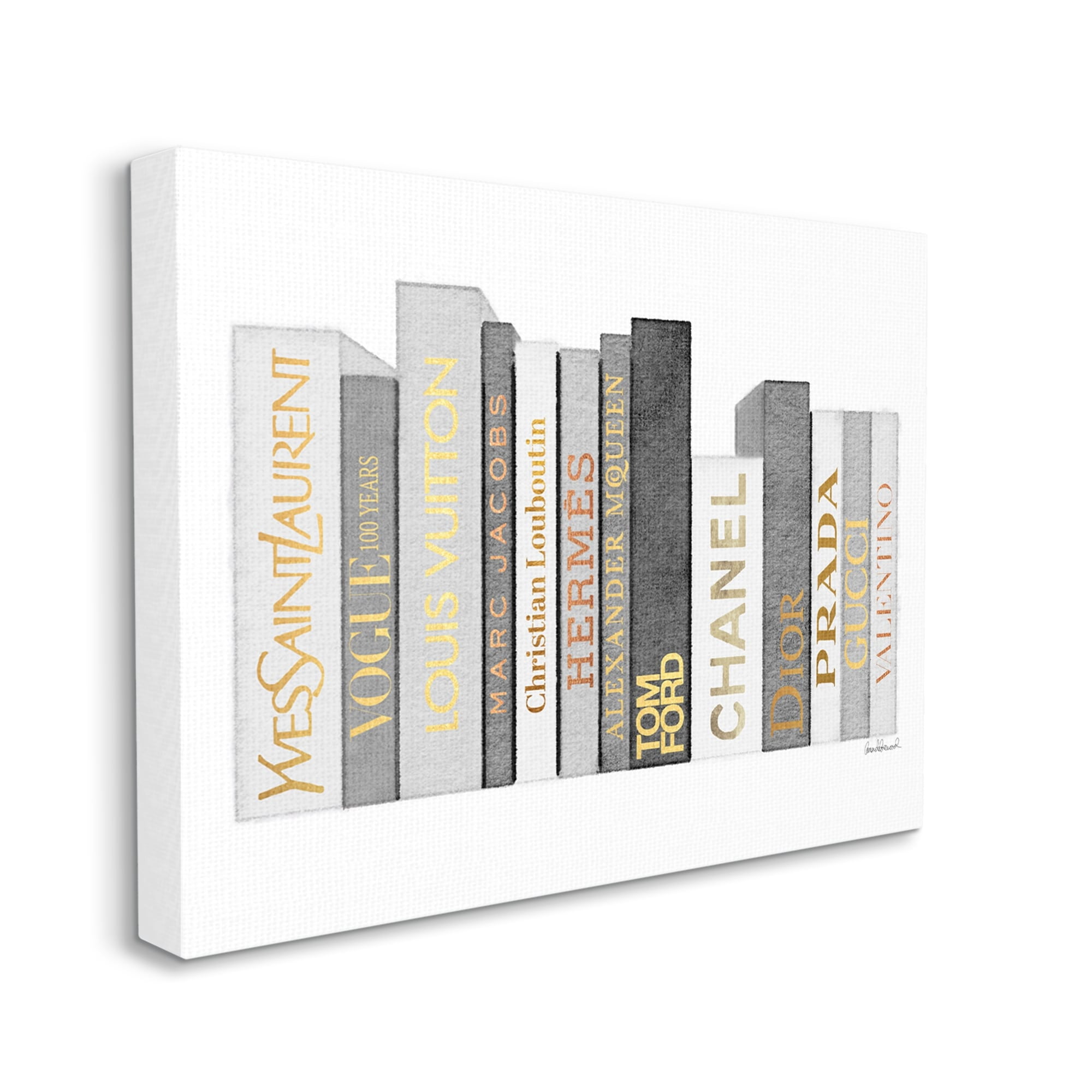 Stupell Industries Horizontal Fashion Book Stack Glam Grey Gold White, 20 x 16, Design by Amanda Greenwood