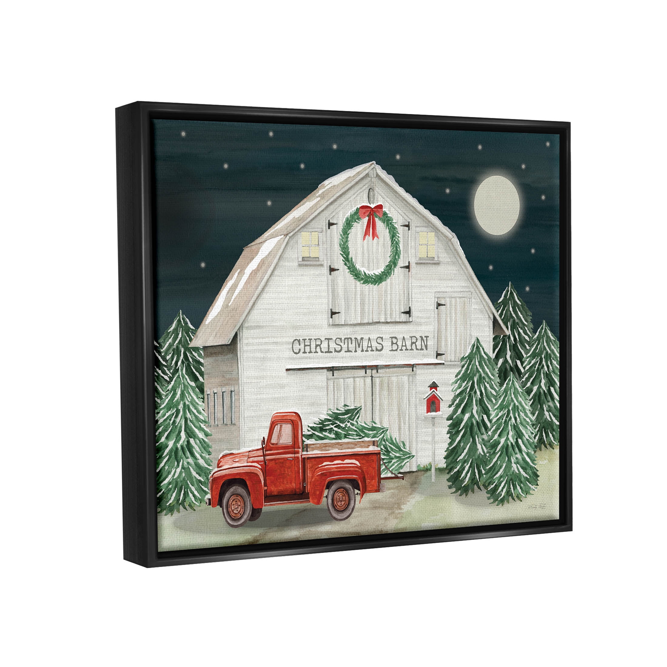 Nighttime Christmas Barn Farm Holiday Graphic Art Jet Black Framed Art Print Wall Art