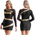 thumbnail image 3 of Vestido de carrera de conducción rápida para mujer, traje de Halloween, uniforme de porristas de manga larga, vestido ajustado de retazos metálicos de malla estampada, 3 of 5