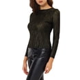 thumbnail image 4 of INSPIRAR CHIC Blusa de Mujer de Manga Larga Brillante con Purpurina Metálica Negra Brillante, 4 of 6