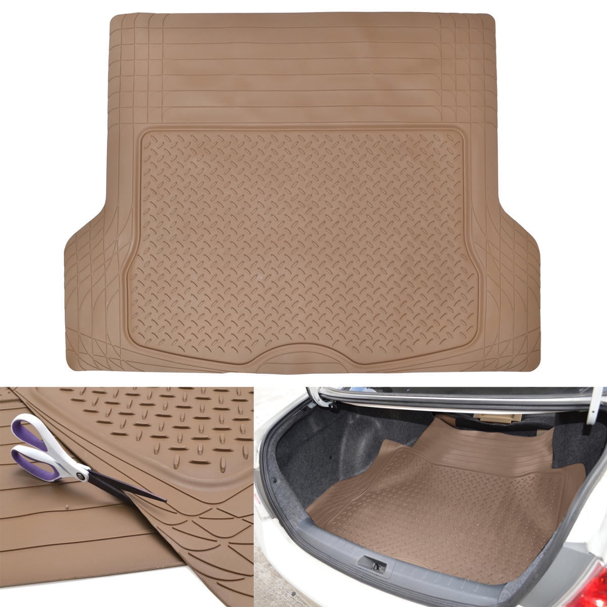 Motor Trend MT-793 Premium FlexTough Advanced Performance Rubber Car Floor Mats, Universal Front & Rear Combo Set with Trunk Cargo Mat Liner for Car Sedan SUV Van, Heavy Duty All Weather Trim To Fit