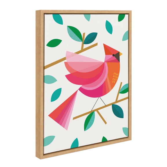Kate and Laurel Sylvie Cardinal Bird Framed Canvas Wall Art by Carey Copeland, 18x24 Natural, Mid-Century Colorful Animal Wall Decor