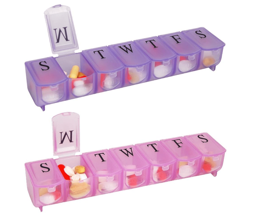 Carex Apex 7-Day Plastic Pill Box Organizer, Arthritis Friendly, Portable Ultra Bubble-Lok, 2 oz, 2-Pack