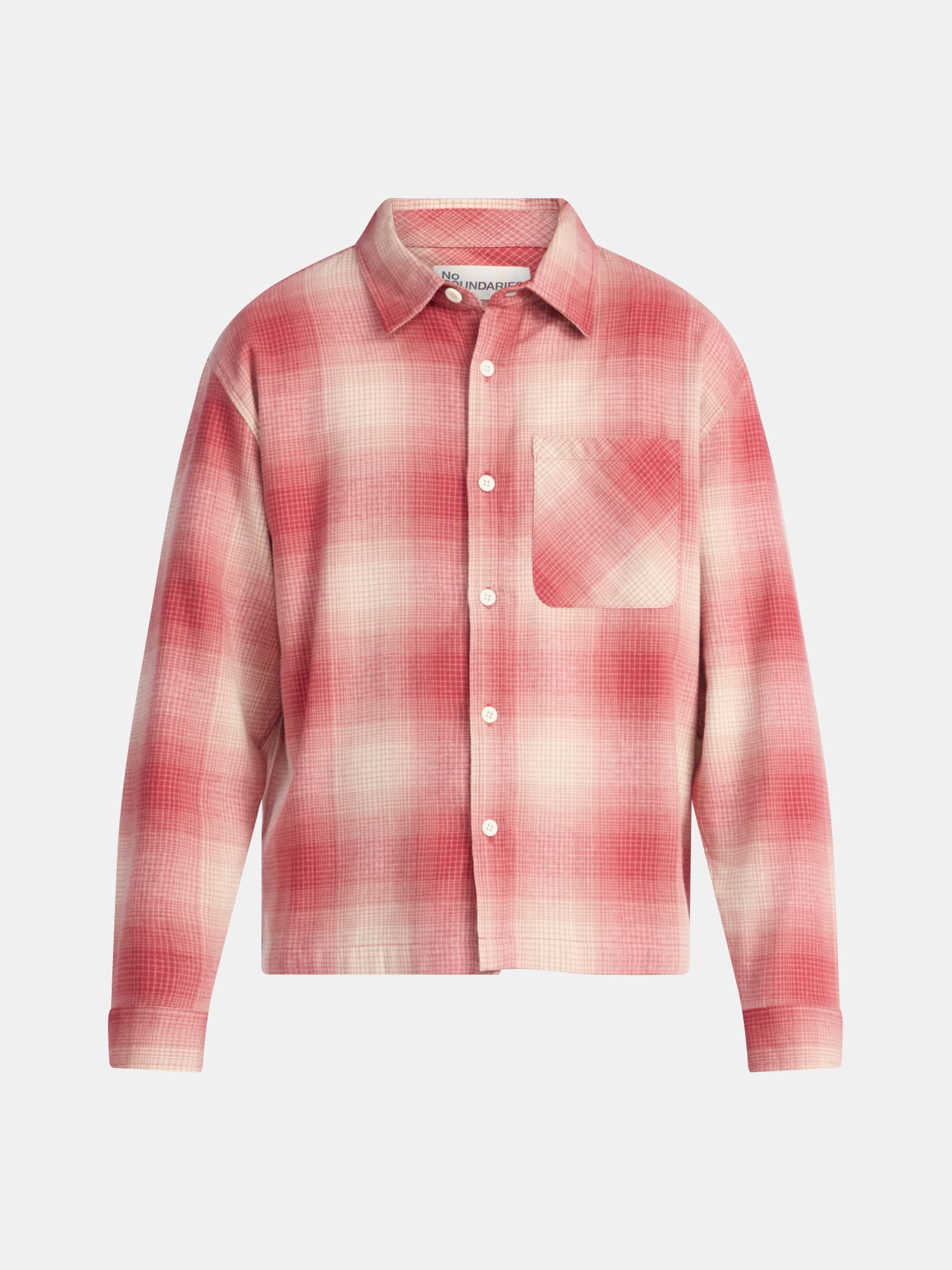 No Boundaries Collared Cotton Boxy Cropped Fit Flannel Shirt, Men's and Big Men's Sizes XS-5XL