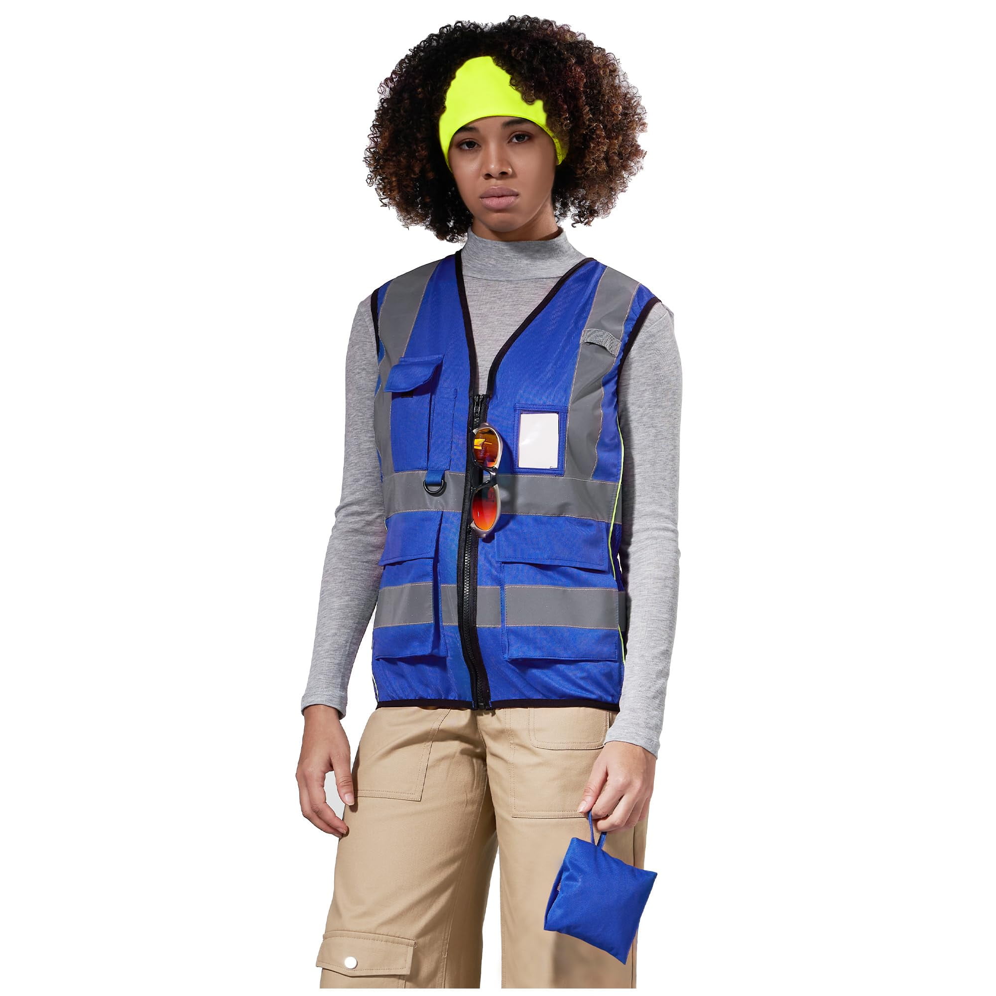 A-SAFETY High Vis Safety Vest for Women - Reflective Strips, Multi-Pockets, Zipper Closure