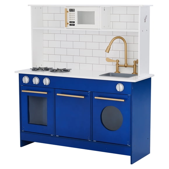Teamson Kids Play Kitchen Little Chef Berlin Modern Kids Playset with 6 Accessories White Blue