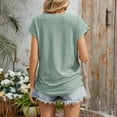 thumbnail image 4 of Tops for Women Plus Size Short Sleeve Solid Color V-Neck Pocket Shoulder Casual T-Shirt Mint Green XL, 4 of 6