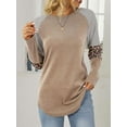 thumbnail image 5 of SWQZVT Womens Fall Tops Long Sleeve Shirts Crew Neck Pullover Fashion Leopard Printed Color Block Striped Tshirts for Women Tunics Tops Casual Sweatshirts Blouse Khaki Clothing Size S, 5 of 8