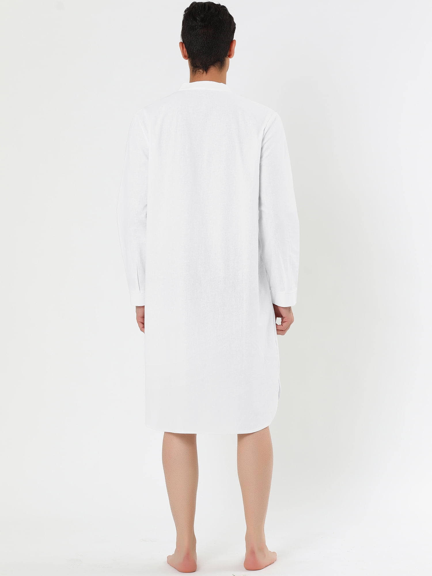 Unique Bargains Men's Banded Collar Nightshirt Sleep Shirt Nightgown M White