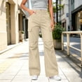 thumbnail image 5 of cocolona Womens Casual Flare Cargo Pants Solid Color Elastic Waist Wide Leg Travel Pants with Pockets, 5 of 5