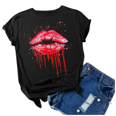 

Simplmasygenix Women Tops Summer Clearance Women s Fashion Printed Round Neck Short Sleeve T-shirt Blouse Loose Tops