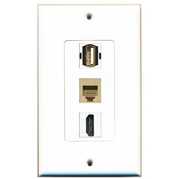 RiteAV - 1 Port HDMI and 1 Port USB A-A and 1 Port Phone RJ11 RJ12 Beige Decorative Wall Plate Decorative