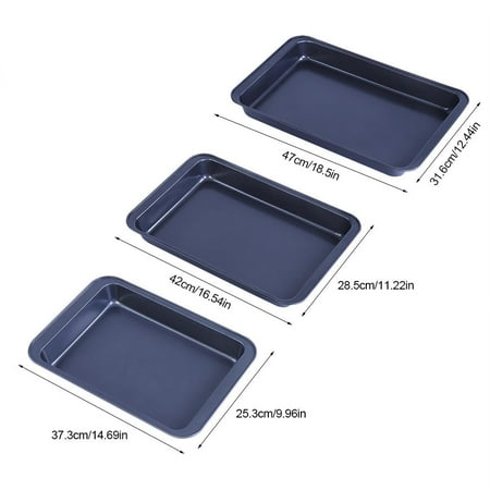 HERCHR Baking Tray, 3pcs Baking Sheets Nonstick Set Professional Baking Trays Rectangle Cake Roasting Pan Set Carbon Steel Toaster Oven Bakeware Cookie Sheets Kitchen