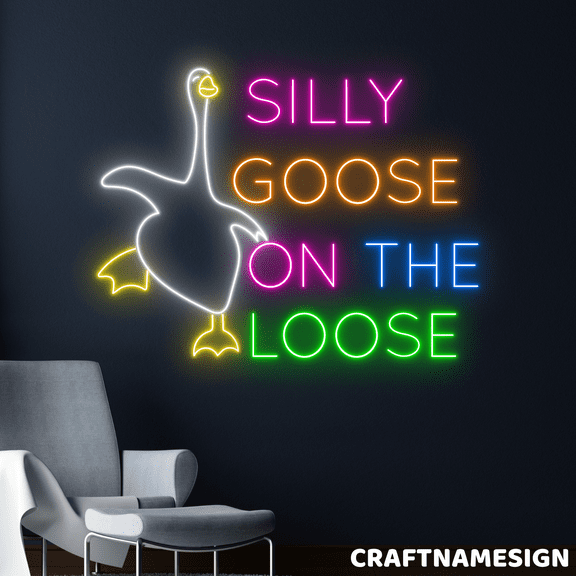 Craftnamesign Silly Goose On The Loose Neon Sign, Bar Pub Wall Decor, Goose Wall Art