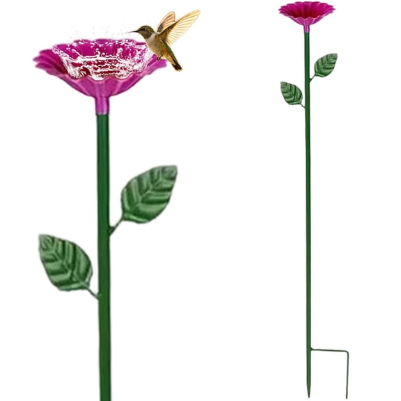 FENGGHAO 2-Pack Outdoor Pollinator Watering Station, Metal Bee and Hummingbird Feeder with Ground Stake, Garden Yard Decor, Hot Pink