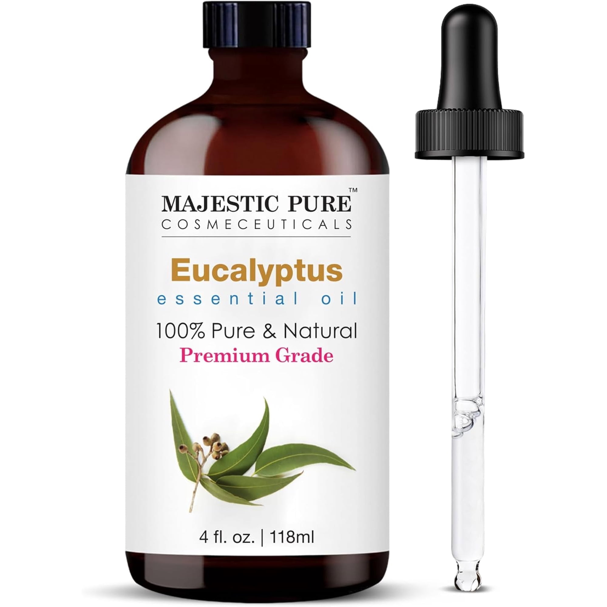 MAJESTIC PURE Eucalyptus Essential Oil | 100% Pure and Natural Eucalyptus Oil | Premium Grade Essential Oils for Hair Care, Home Diffusers, Skin, Aromatherapy, Massage and Humidifiers | 4 Fl Oz