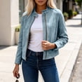 thumbnail image 3 of Faux Suede Zip-Up Cropped Jackets For Women Fall Collared Long Sleeve Trendy Casual Loose Coats With Pockets S-XXL, 3 of 7