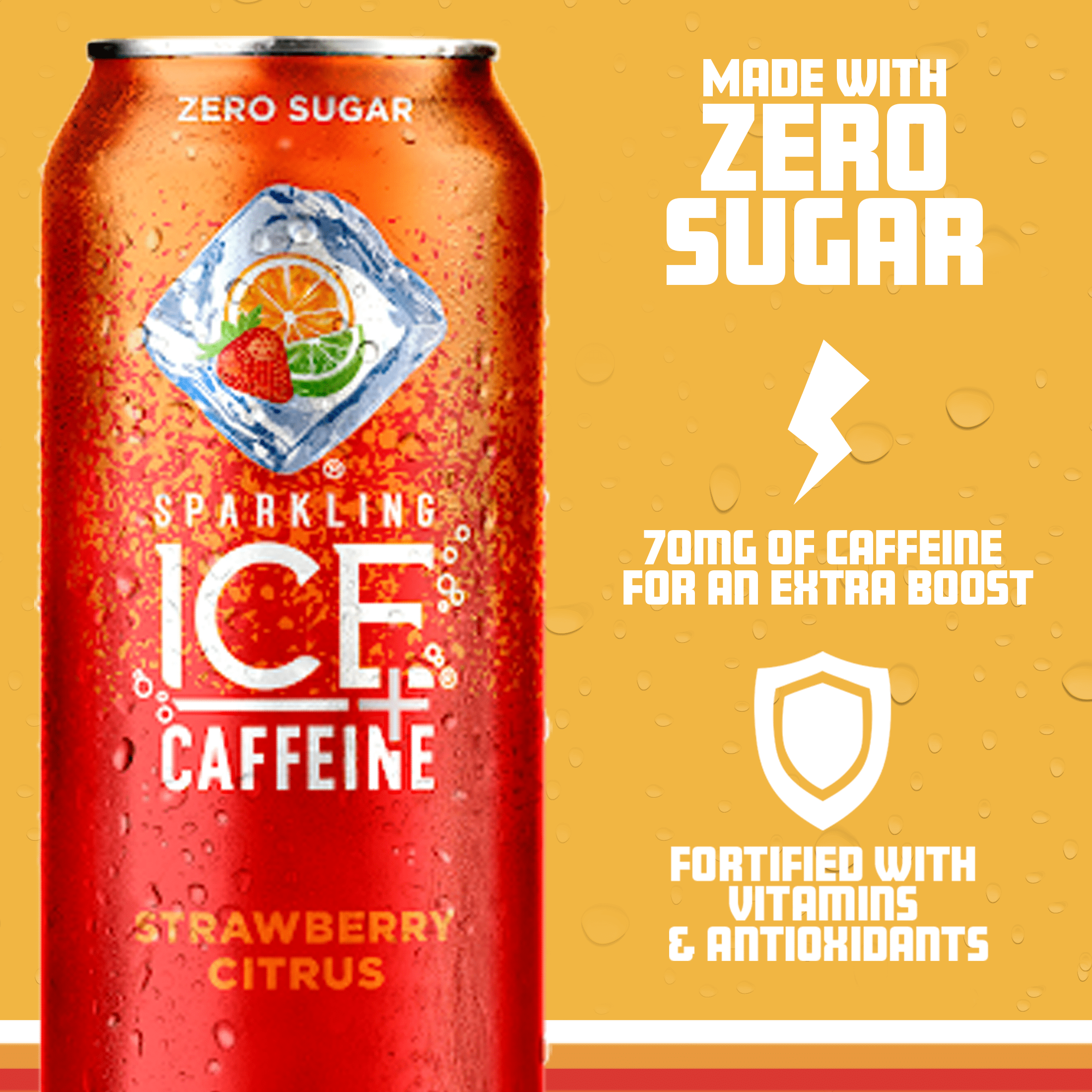 Sparkling Ice +Caffeine Zero Sugar Flavored Sparkling Water, Strawberry Citrus 4PK