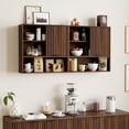 thumbnail image 2 of EYYTHUNG Fluted Wall-Mounted Cabinet Bathroom Modern Medicine Cabinet with Sliding Door Adjustable Shelf Wood Storage Cabinet, Brown, 2 of 9