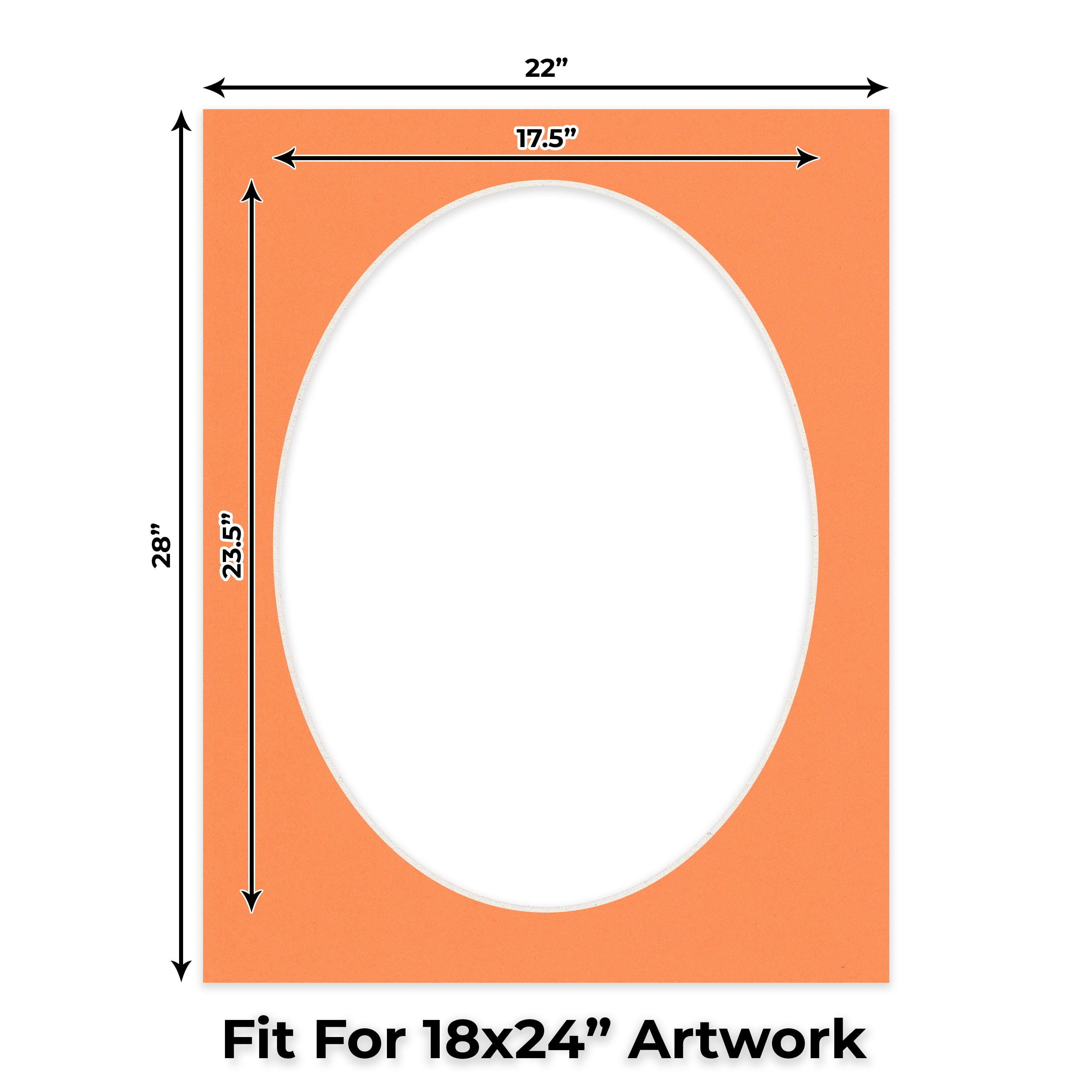 Orange Picture Frame Mat for 22x28 Frames - Oval Opening for 18x24 Photos - 50 Mats