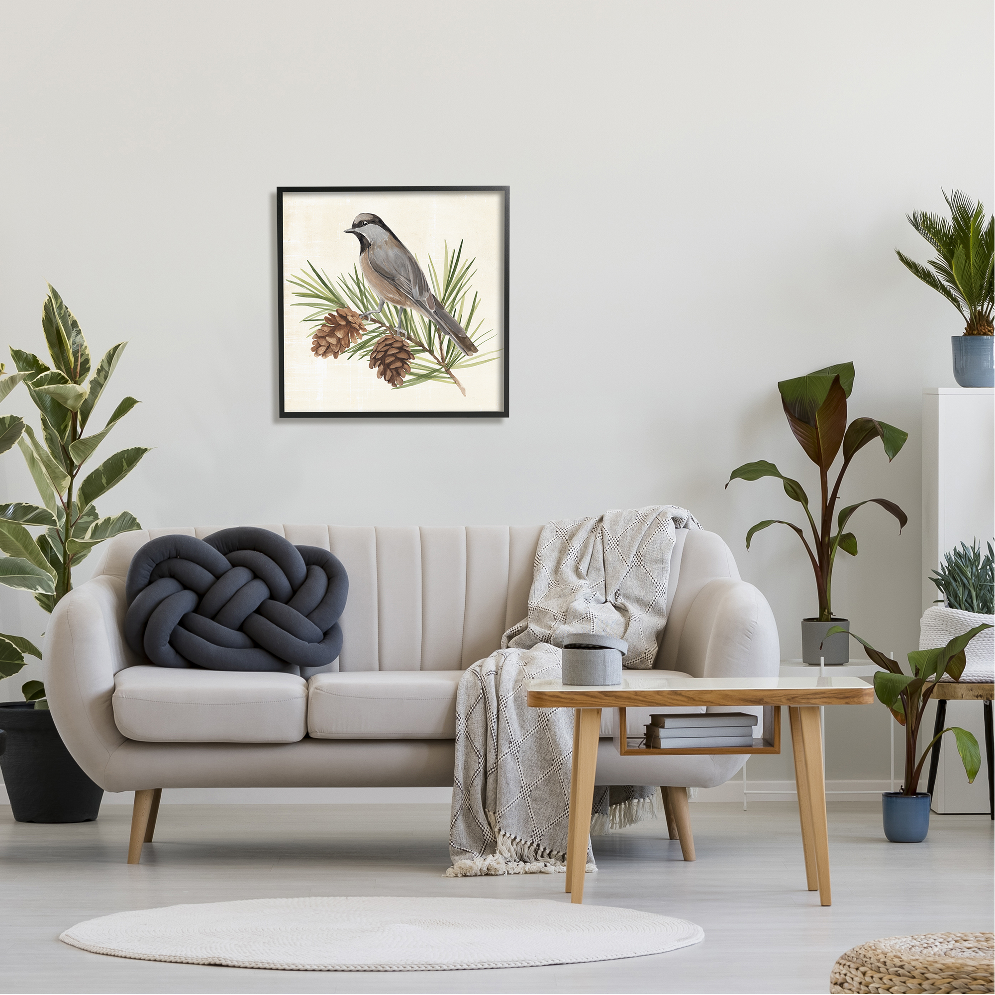 Stupell Industries Bird on Pine Tree Animals & Insects Painting Black Framed Art Print Wall Art, 24 x 24