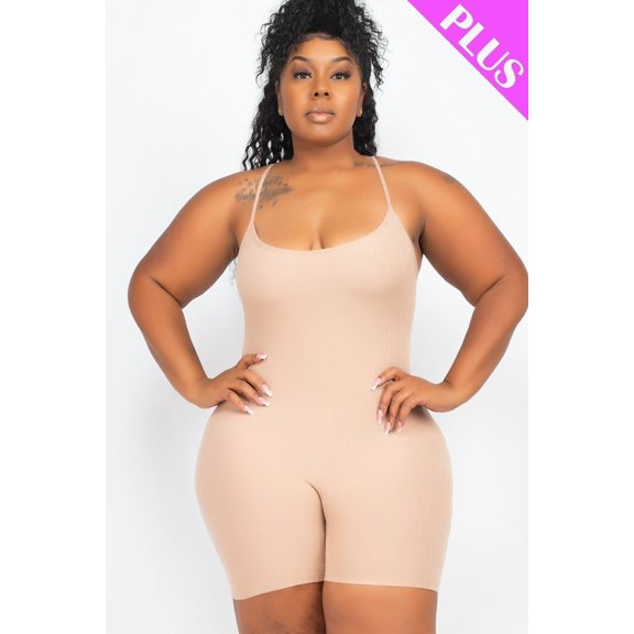 Plus Size Ribbed Bodycon Romper 3XL
