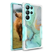 Samsung Galaxy S23 Ultra Case, Rosebono Hybrid Dual Layer Graphic Design Pattern Heavy Duty Protection Case For Samsung Galaxy S23 Ultra (Green Marble)