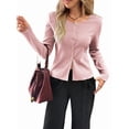thumbnail image 2 of Women'S Vacation Button Cardigan Long Sleeve Knit Top Business Casual Round Neck Slim Fit Jacket Shirt Pink S, 2 of 8