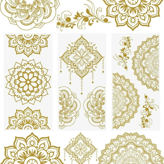 3PCS Rub On Transfer Stickers, Mandala Gold Flowers Transfer Decals for Furniture Refrigerator Cabinet Scrapbook Window, 15 * 30cm