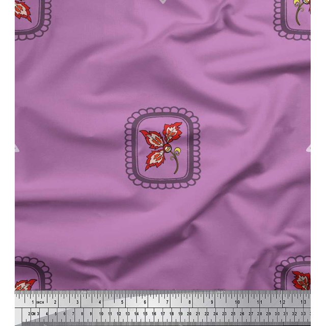 Soimoi Moss Georgette Fabric Square & Floral Artistic Print Fabric by the Yard 42 Inch Wide