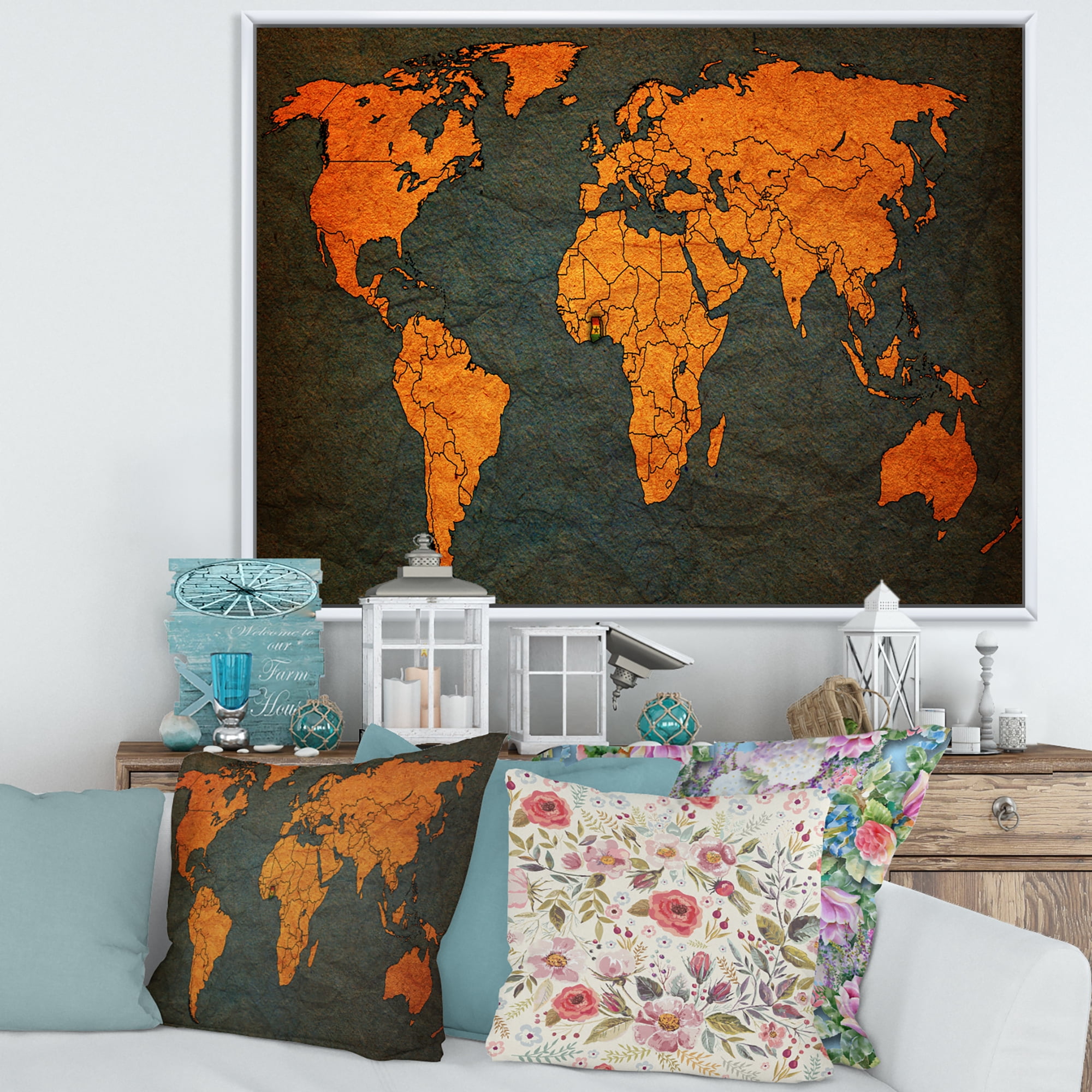 Designart 'Ancient World Map of Africa' Vintage Framed Canvas Wall Art Print