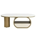 thumbnail image 4 of 47" Oval Coffee Table with Storage Drawer, Modern Luxury Center Table with Curved Profile Design and Storage Shelf for Living Room, Golden White, 4 of 9