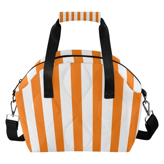 Orange-white Stripes Insulated Lunch Bag Reusable Quilted Lunch Box Waterproof Leakproof Lunch Container