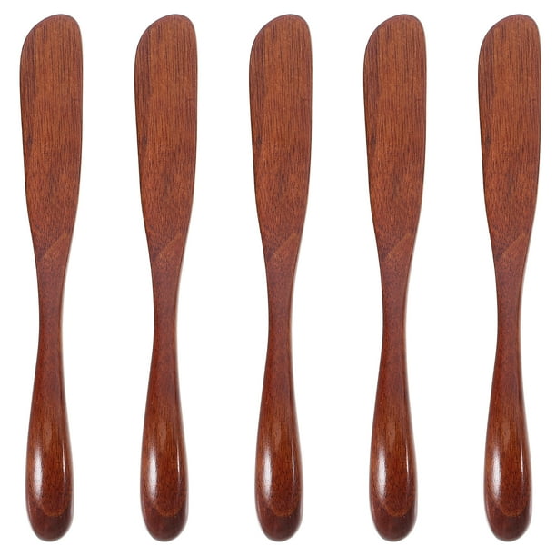 5 cuchillos para untar mantequilla, de madera, para mermelada, de queso, para pan, para mascarillas faciales, para sándwiches, queso crema, condimentos, cucharas para helado y repostería.