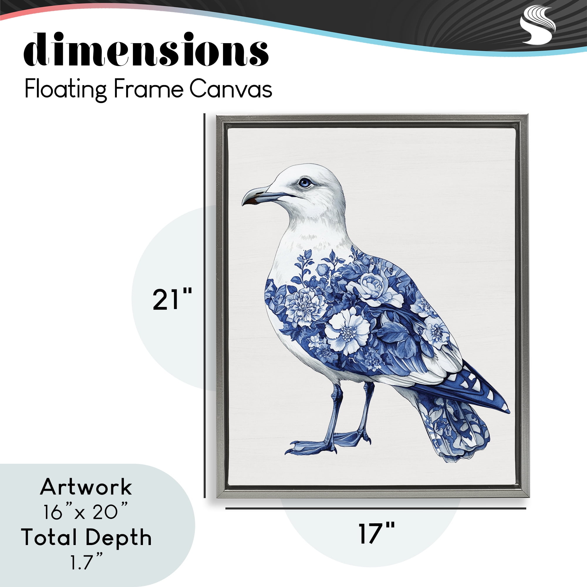 Funky Toile Seagull Gray Framed Floater Canvas Wall Art, design by Lettered and Lined