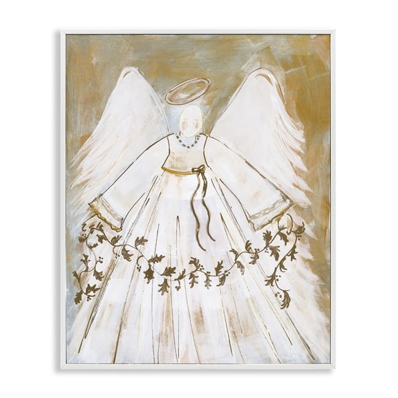 Stupell Industries Traditional Divine Angel Holding Winter Holy Vine Gold White White Framed Giclee Art, 11 x 14, by Robin Maria