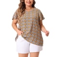 thumbnail image 2 of DARING DIVA Women's Plus Short Sleeve V Neck Floral Print Casual Blouse 4X Brown, 2 of 6