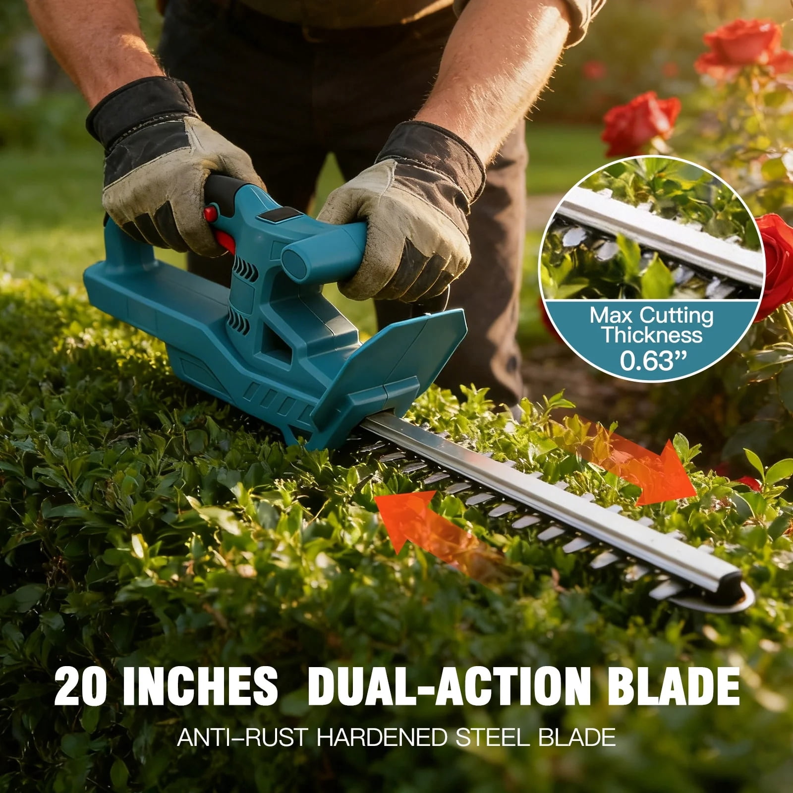 21V Cordless Hedge Trimmer, 20-Inch Dual-Action Blade, 24000 RPM Motor, 2 x 3.0Ah Batteries & Charger Included, Lightweight 3.97 lbs for Shrubs, Bushes, Yard Work