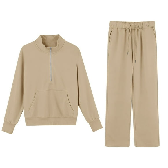 ZJXFGS Automet Hoodie,Hoodie Set for Women,Women's Two Piece Loungewear,Plus Size Two Piece Sets for Women,Airport Outfits for Women 2025,Comfort Sets for Women,Sweat Pant Sets for Women,Khaki,2XL