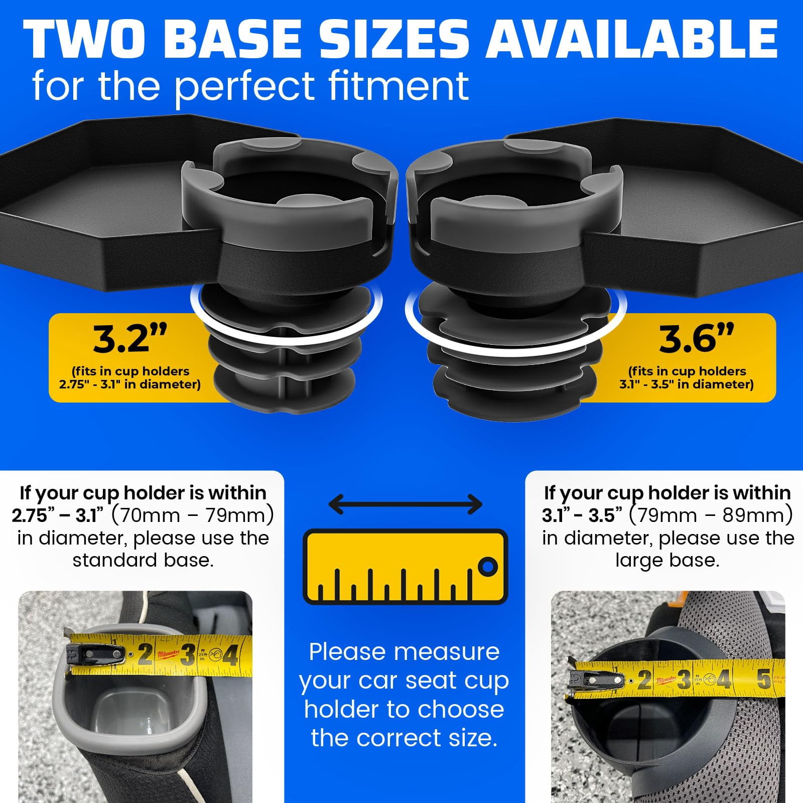 Kids Travel Tray Large Base - Car Seat and Car Cup Holder Tray - Tray for