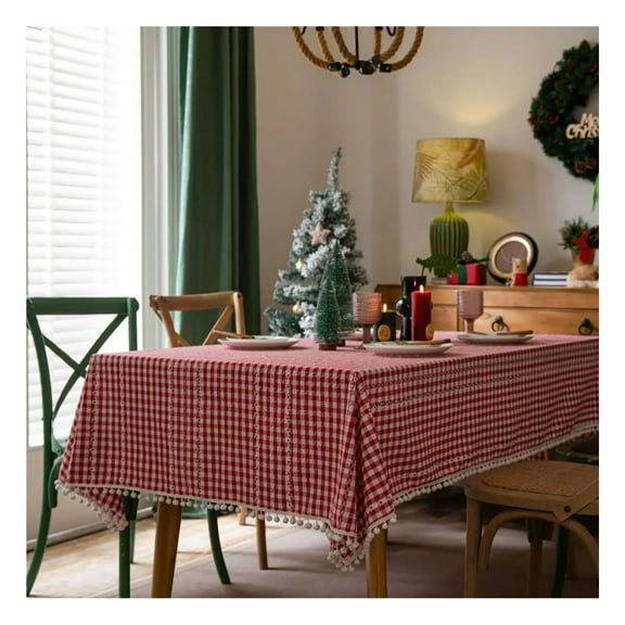 Christmas Tablecloth Yarn-Dyed Plaid Red Christmas Tablecloth， Holiday Household Dust Prevention Cloth Christmas tablecloths for Rectangle Tables(140x180cm)