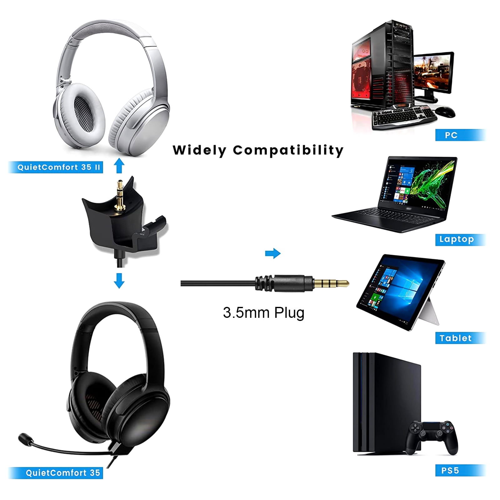 Boom mic Volume for gaming PS4 PC Xbox One PC to Bose QuietComfort QC25  QC35
