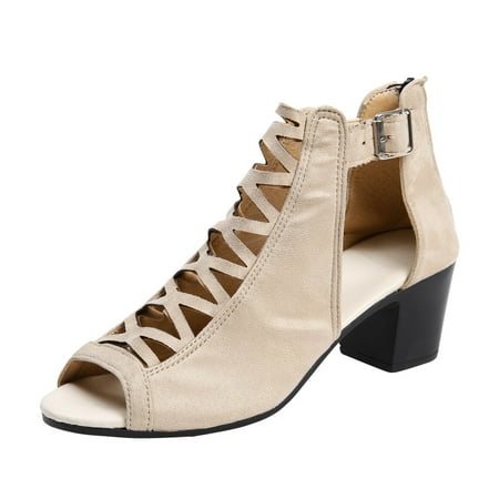 

Mackneog Women s Shoes Large Hollow Thick Heels Fish Mouth High Heels Sandals Women s sandals Khaki 42 Gift on Clearance