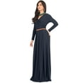 thumbnail image 4 of KOH KOH Long Sleeve Modest Fall Winter Evening Flowy Empire Waist Full Floor Length Cocktail Formal V-Neck Tall Maxi Dress Gown Abaya For Women Slate Gray Grey X-Large US 14-16 NT021, 4 of 6