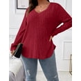thumbnail image 4 of Women Plus Top 5XL Sweater Top Tunic Top Pullover Lady Top Long Sleeve Daily V-neck Autumn Daily Sweater Top Loungewear Striped Cogild, 4 of 5