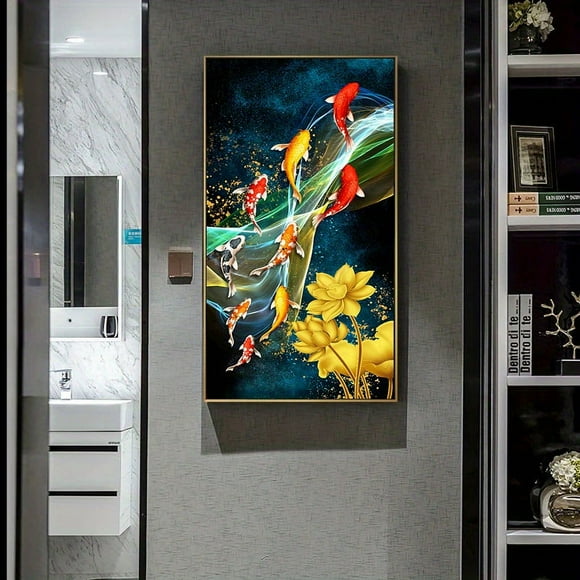 1pc Frameless Abstract Koi Canvas Painting Wall Art FengShui Fish Posters And Prints Carp Lotus Flower Pictures For Living Room Decor Cuadros No Frame