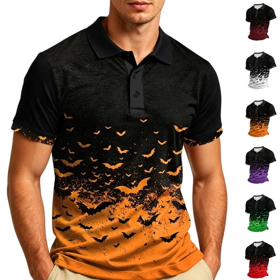 Yifymode Halloween Shirts for Men Funny Polos Spooky Funny alloween Costumes Ghost Pumpkin Short Sleeve Polo Tshirts